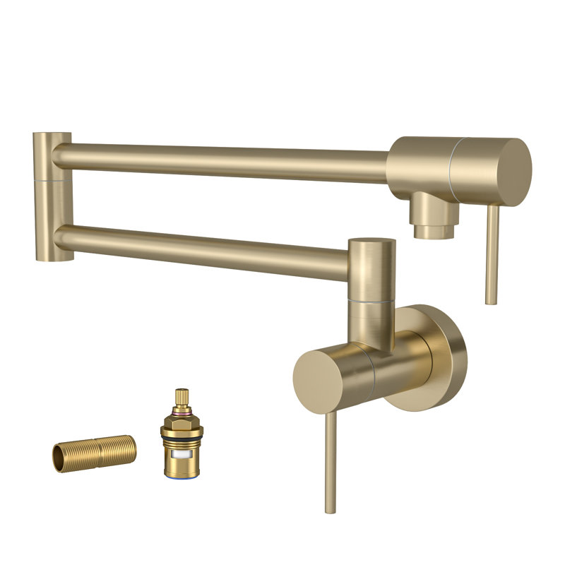 Pot Filler Faucet Kitchen Faucet Folding Stretchable Brass Faucet with Two Handles Wall Mount, Brushed Brass