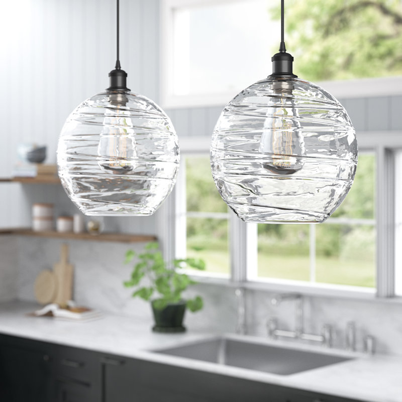 Luminaire suspendu en forme de globe à 1 lumière Mott, Noir mat, Ampoule DEL 6 watts rétro, H 13 po x l 10 po x P 10 po