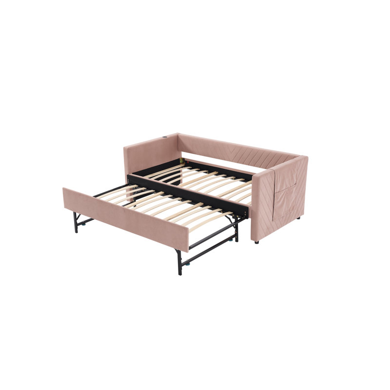 Lit de jour simple en velours moderne avec port de charge USB - parfait pour les chambres et les chambres d'amis