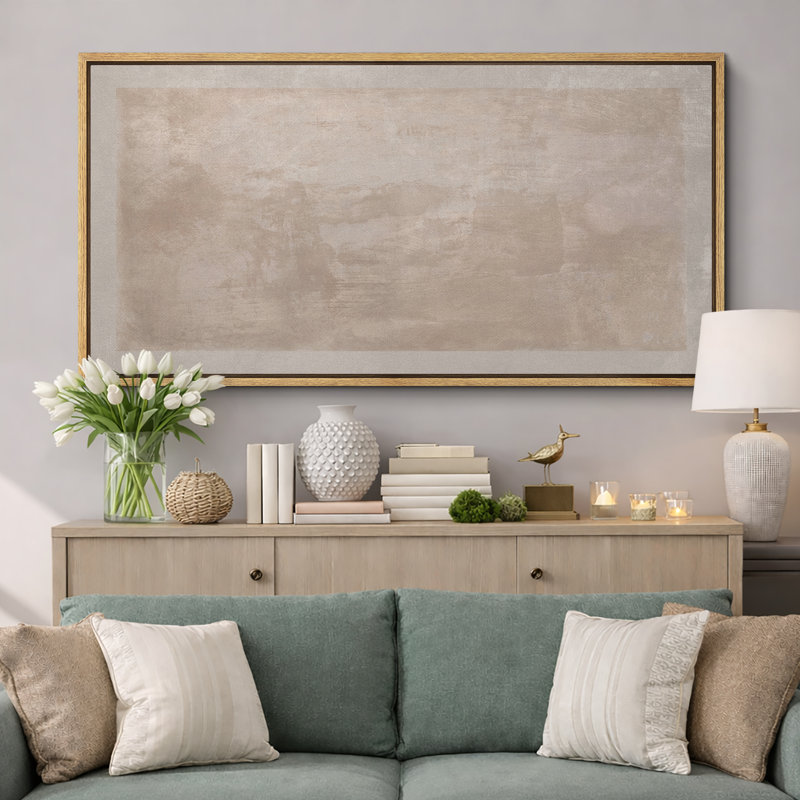 Large Framed Canvas Print Wall Art - Neutral Abstract Print for Minimalist Modern Home Decor, 30" H x 60" W, Natural