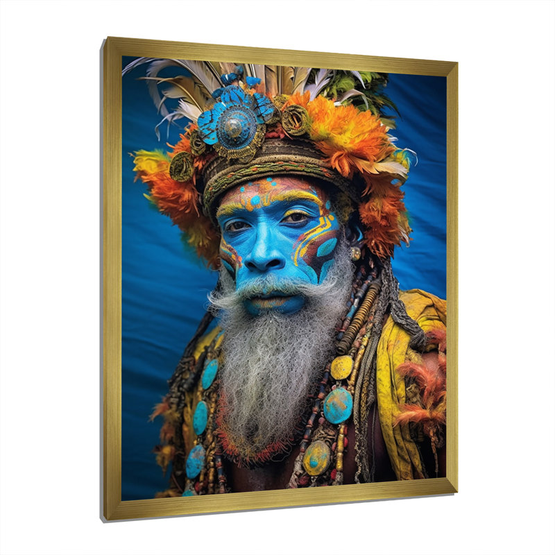 Portrait d'un homme gourou avec un visage bleu sur toile, H 32 po x l 16 po x P 1 po, Cadre doré à une seule photo