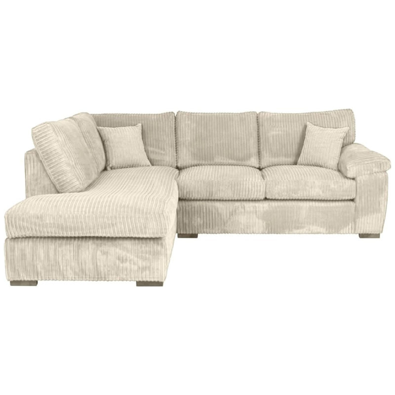 Modern 4-Seater Jumbo Cord L-Shaped Corner Sofa With Pillow Top Arms, Beige Corduroy, Right Hand Facing