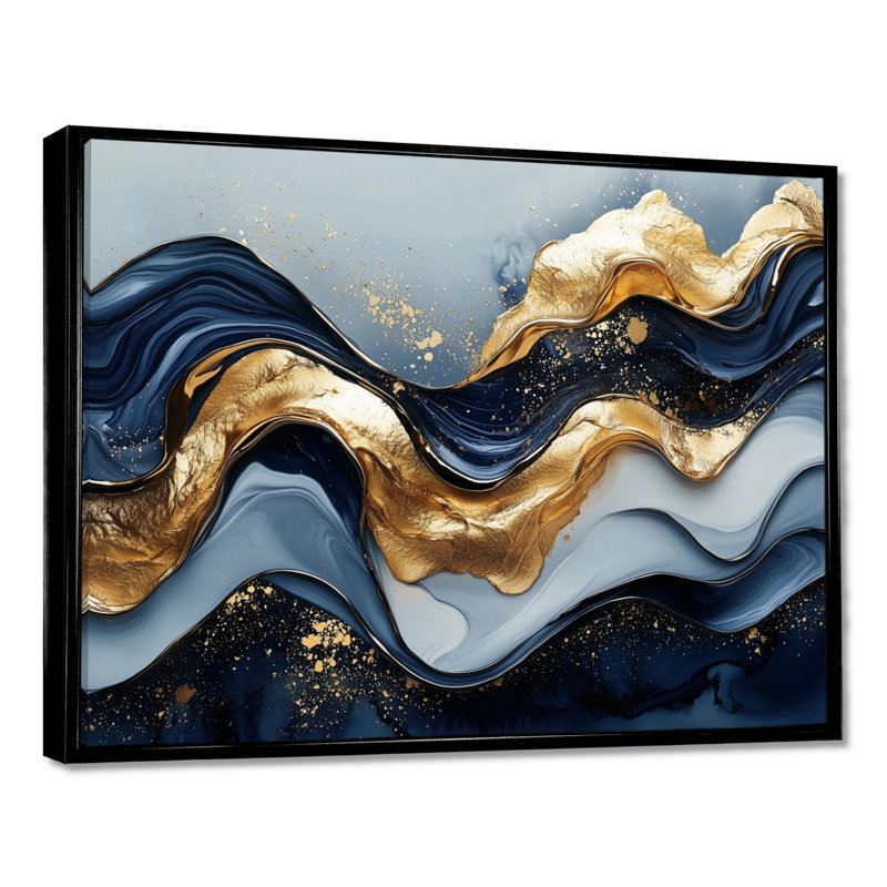 Alves - Abstract Wall Art, H 30 po x l 40 po, Noir, Cadre flottant