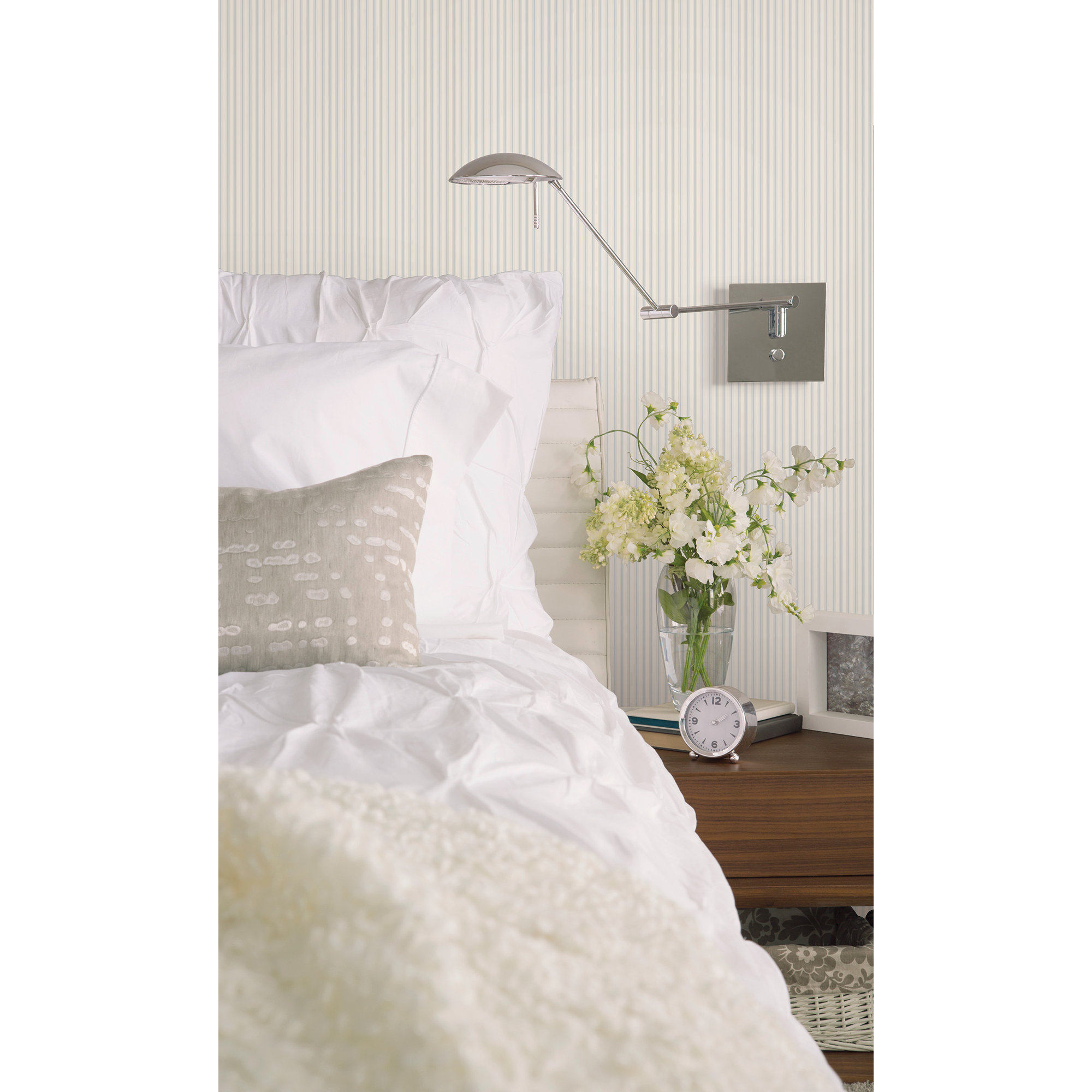 Smart Stripes 3 Ticking Stripe Wallpaper Roll, Pale Blue/White