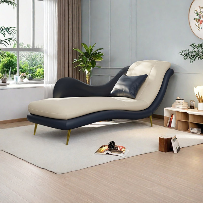 Chaise longue Robichaux , Orienté à droite, Blanc / Marine