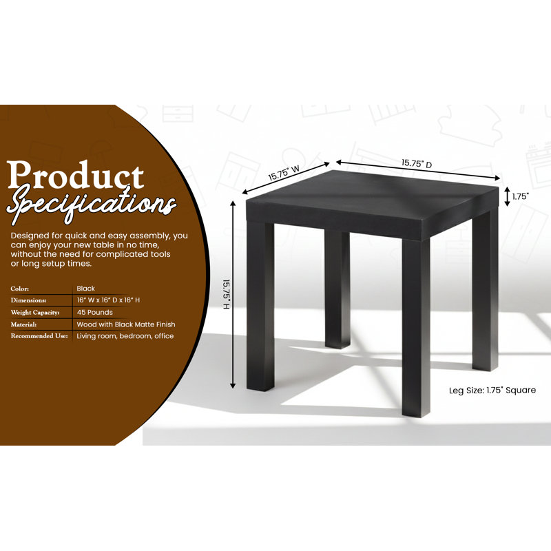 Table de bout moderne Parsons, Noir