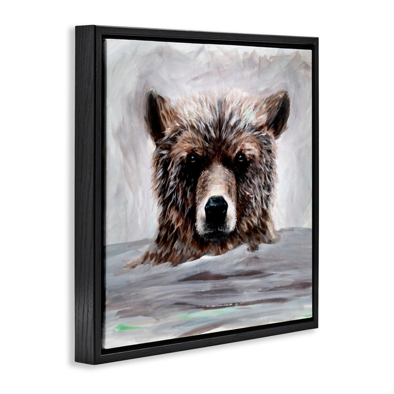Cadre flottant Bathing Baby Bear, design par Jelena Petric, Cadre flottant noir de jais, H 18 po x l 18 po