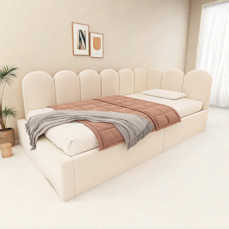 Lit de jour rembourré capitonné d'angle, Beige