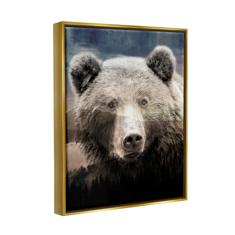 Portrait d'un grizzly, Cadre flottant métallique doré, H 31 po x l 25 po x P 1,7 po