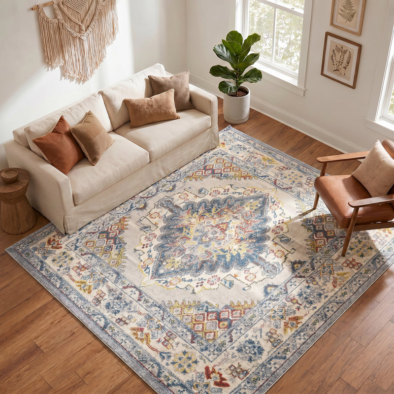 Machine Woven Indoor Rug, Square 200 cm, Blue/Brown/Grey