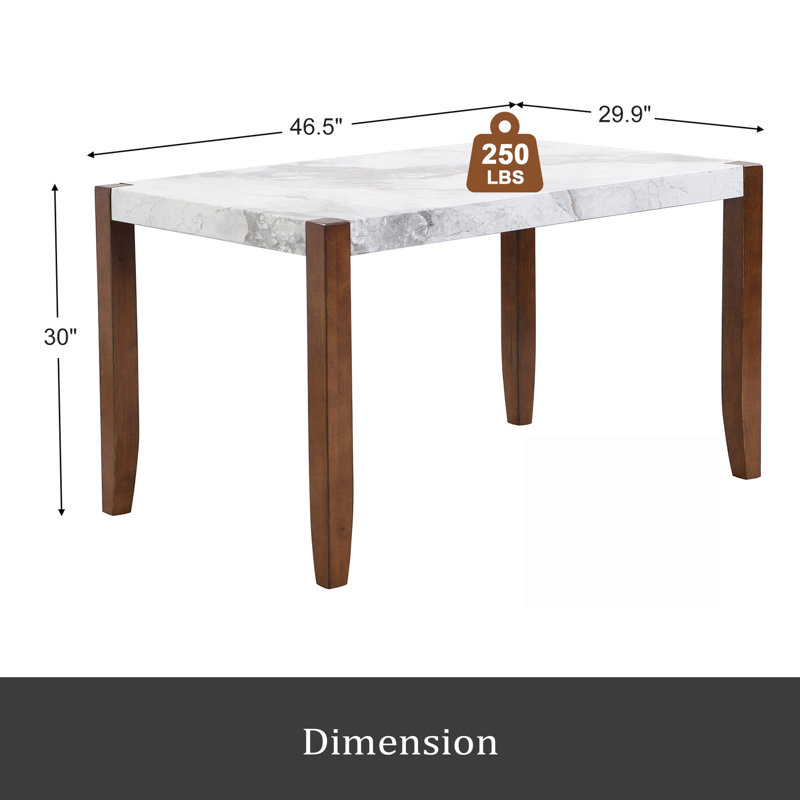 Table de salle à manger 46,5 po, table de cuisine moderne, table rectangulaire de style faux marbre avec pieds en bois, assemblage facile