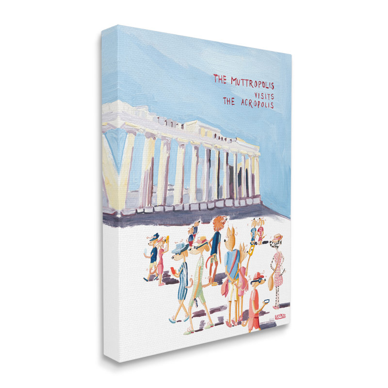 «Muttropolis Visits Acropolis», peinture amusante sur toile, H 20 po x l 16 po x P 1,5 po
