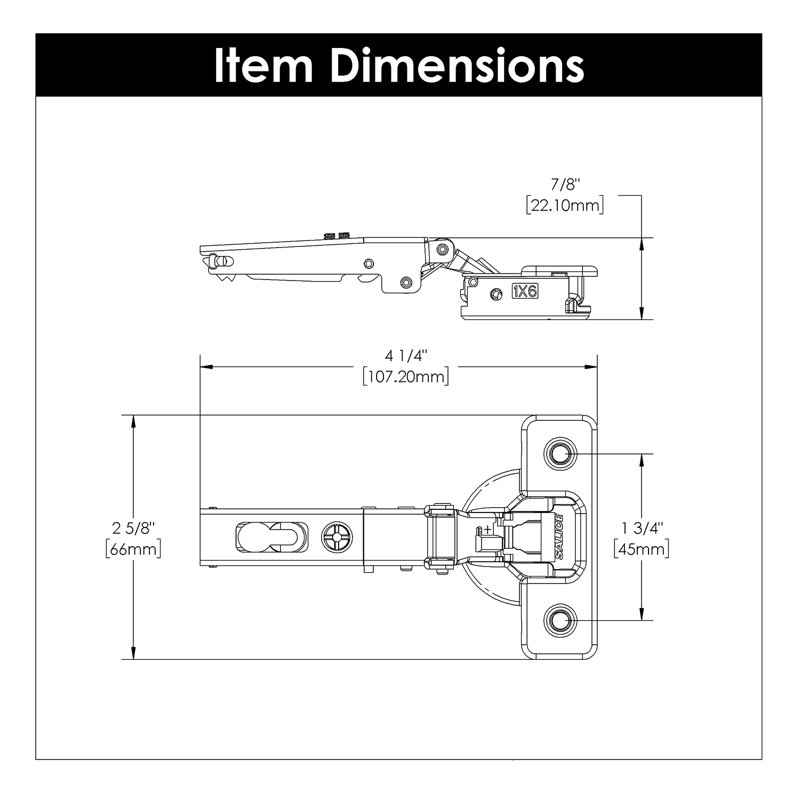 Concealed Soft Close Hinges Full overlay Frameless Soft Close - Titanium - Cabinet Door Hinges (Set of 2)