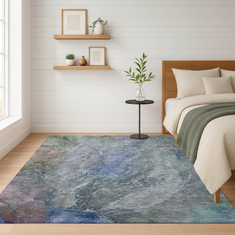 Premium Machine Washable Mayfield AMF2307 Abstract Rug, Blue, 9' x 12'