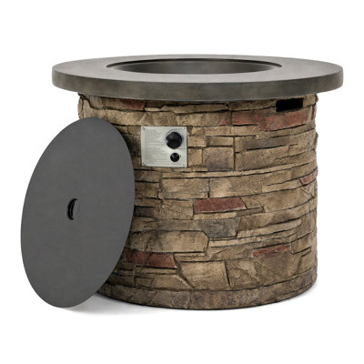 36" Round Propane Fire Pit Table, 50,000 BTU Outdoor Gas Fire Pit with MgO Stone Finish, Electronic Ignition, Lava Rocks & Cover for Patio, Deck, Garden, Backyard 
