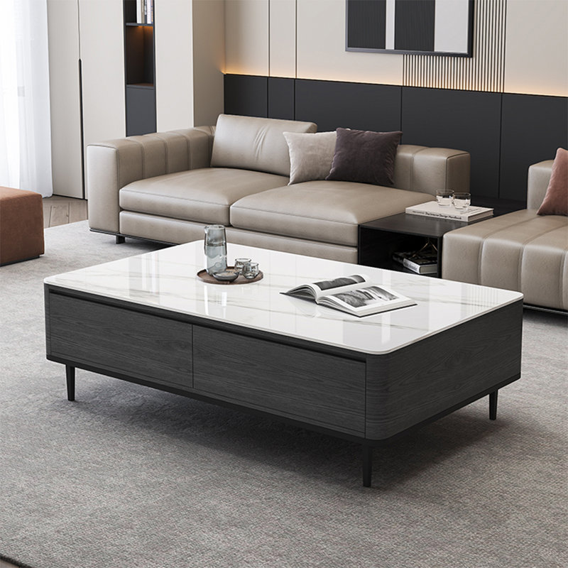 Luxury-Style Rectangular Granite Slab Coffee Table, White, 16.5" H x 59.1" L x 33.5" W