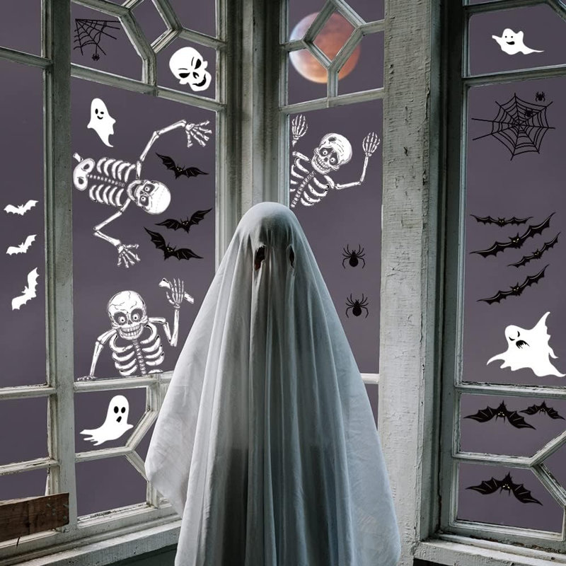 140-Piece Halloween Window Clings – Removable Double-Sided Glass Decals