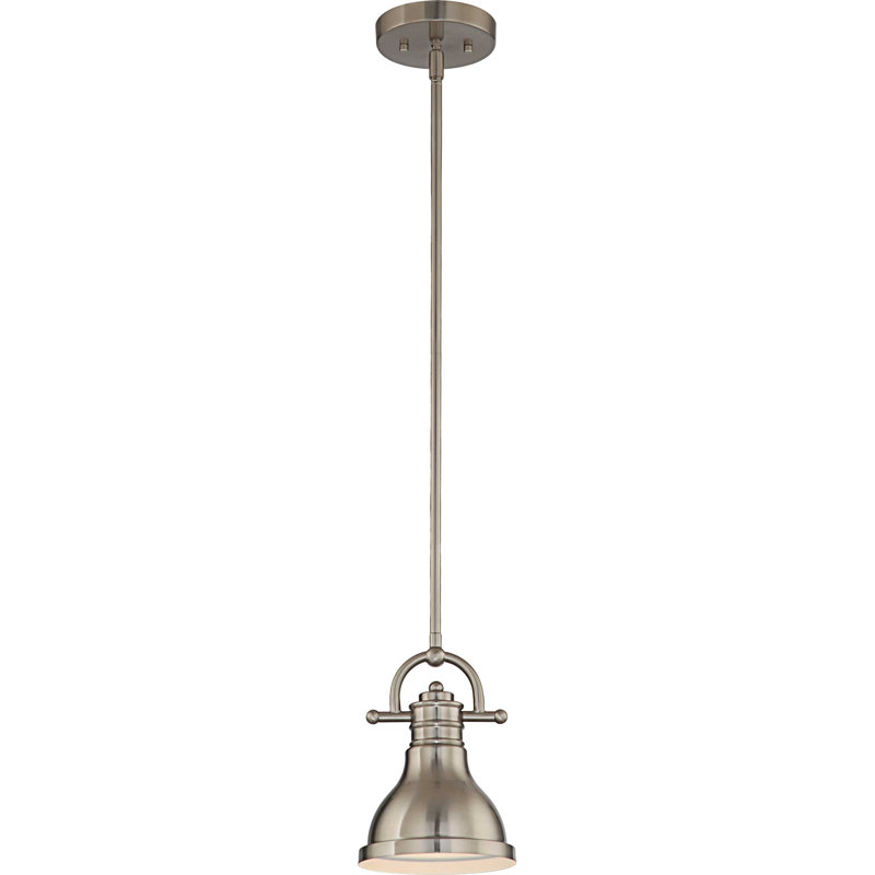 Abbie-J 1-Light Indoor Brushed Nickel Downrod Mini Pendant with 6.5"W Bell-Shaped Bowl, Brushed Nickel