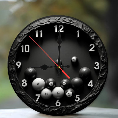Black Wall Clock with Billiard Balls Design