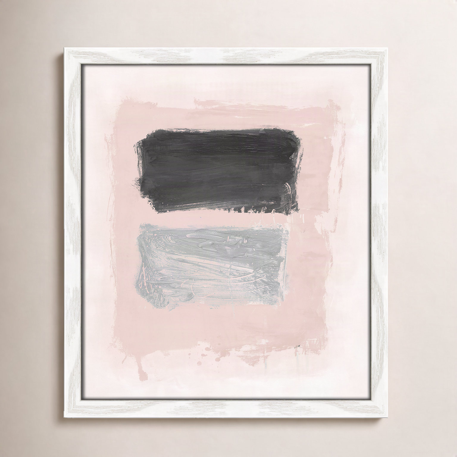 Pink, Black and Silver Shimmer I Print, 15" H x 13" W x 1.25" D, White Slim Unmatted Picture Framed