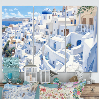 «Greek Santorini Odyssey III», reproduction sur toile 3 pièces