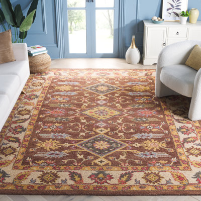 Tapis oriental brun / ivoire en laine / coton touffeté à la main Antiquity