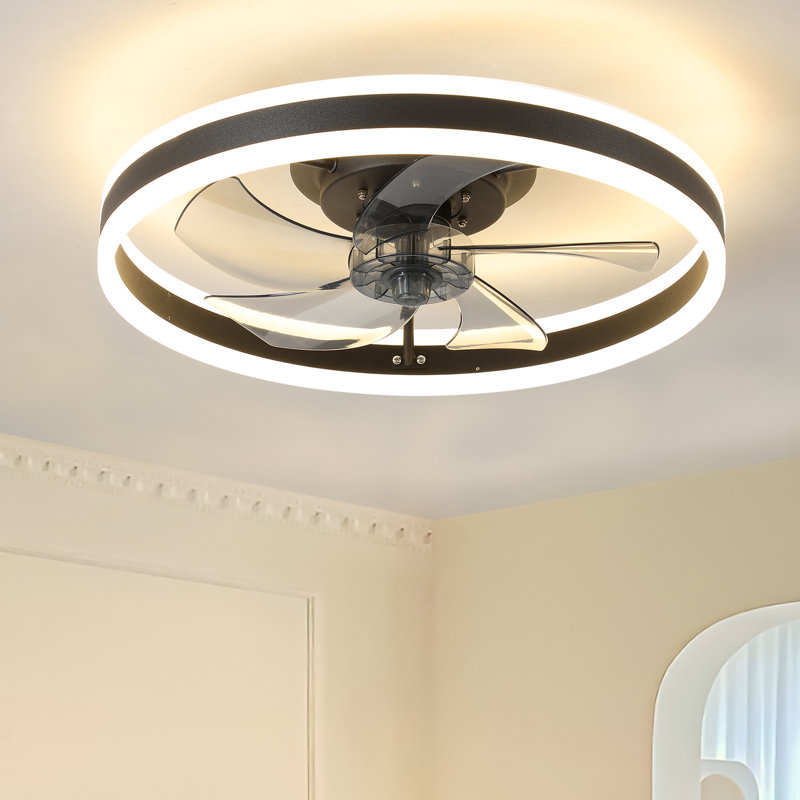 Ventilateur de plafond avec lumières DEL Draquan, Noir avec frêne fumé