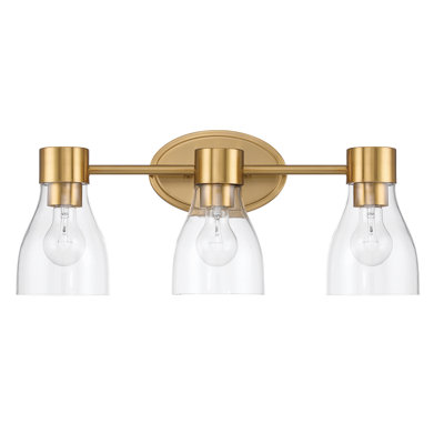 3-Light Brushed Brass Vanity Light with Clear Glass Shades