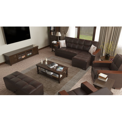 Legacy X Reversible L-Shaped Sleeper Sofa & Chaise Sectional w/ Storage Seats for Living Room