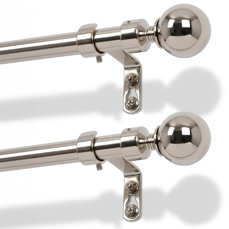 Adjustable 2cm Curtain Pole Set, 77 to 250cm, Brushed Nickel