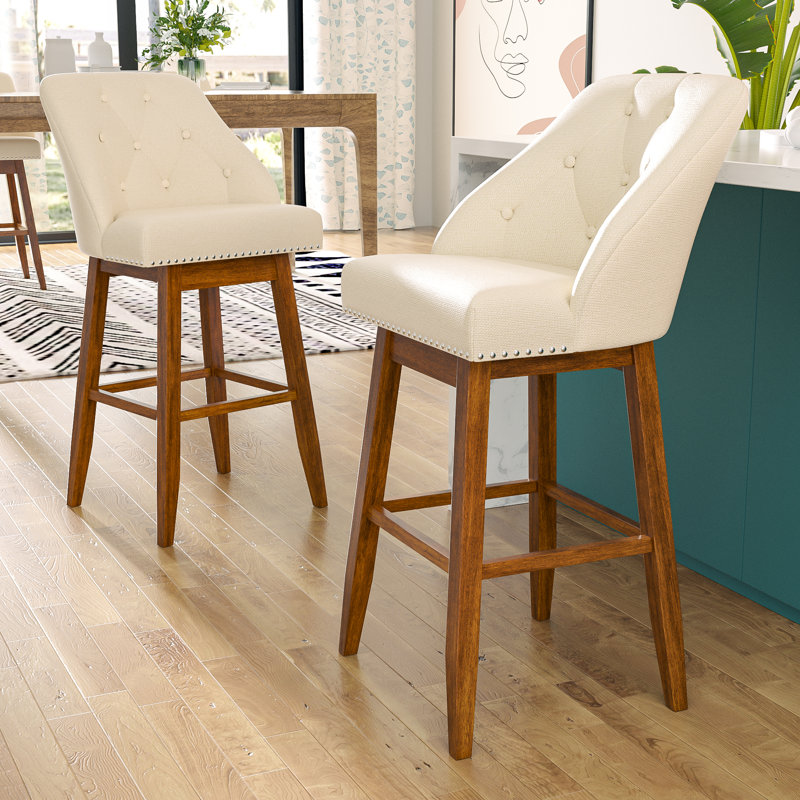 Havant Upholstered Counter & Bar Stool with Solid Wood Frame, Bar Stool (30" Seat Height), Beige/Brown