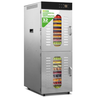 Déshydrateur de nourriture commerciale à 32 couches et 2 chambres Nutustré - plateaux en acier inoxydable, minuterie numérique et contrôle de la température, idéal pour la viande séchée, les fruits, les gâteries pour animaux de compagnie, les légumes et les herbes