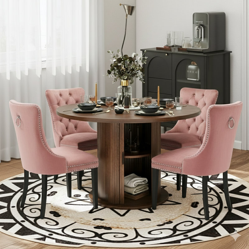 Ensemble de table de salle à manger 5 pièces pour 4 à 6 personnes, Rose/noir