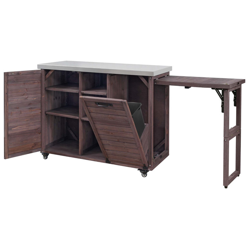 78.3 Inch Outdoor Kitchen Island With Foldable Grill Table, Trash Can Storage, And Stainless Steel Top For Enhanced Cooking And Entertaining