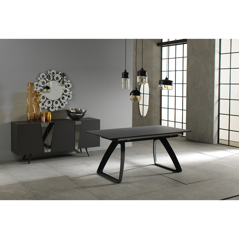 Vespi Extendable Metal Base Dining Table, Black