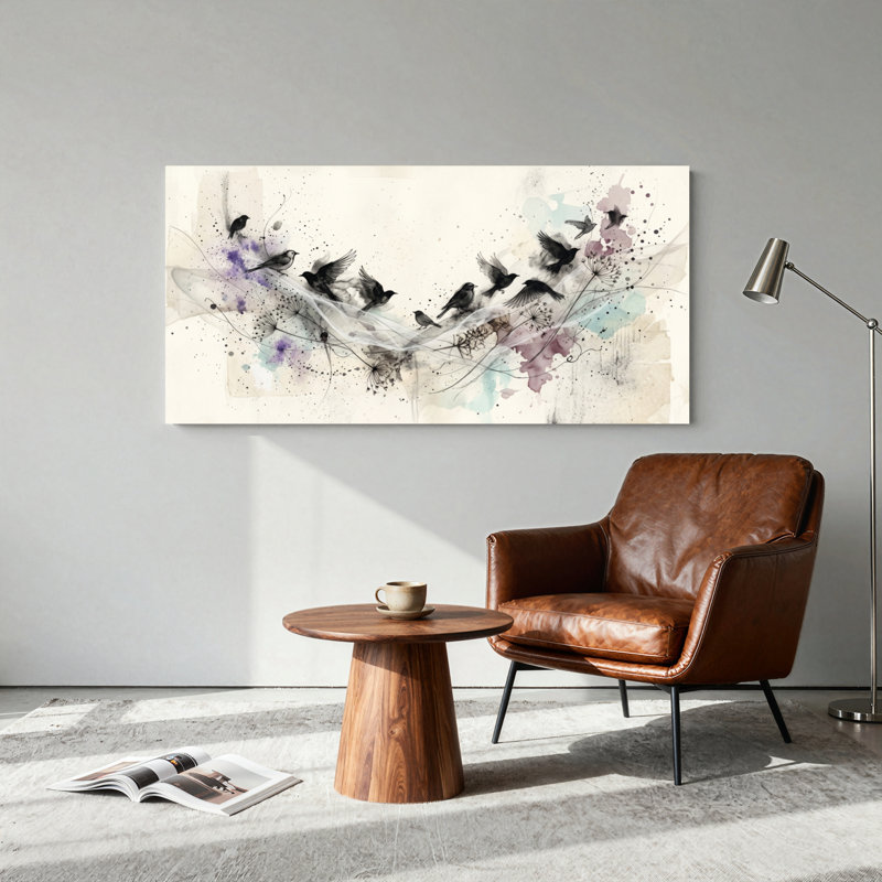 Ensemble de 1 tableau sur toile représentant le vol des oiseaux, L 46 po x H 24 po, Toile tendue