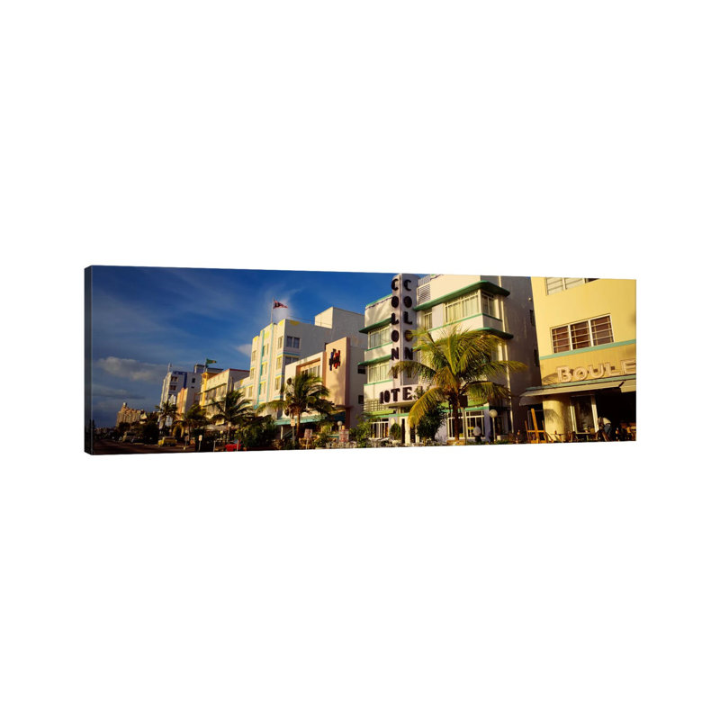 Facade Of A Hotel, Art Deco Hotel, Ocean Drive, Miami Beach, Florida, USA - Wrapped Canvas Panoramic Print