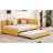 Yellow Linen Daybed With Trundle, Robust Construction, No Box Spring Needed For A Practical Bedroom Setup Convertible Trundle Function, Spring, Strong Wood Frame Multifunctional Spaces-721337241