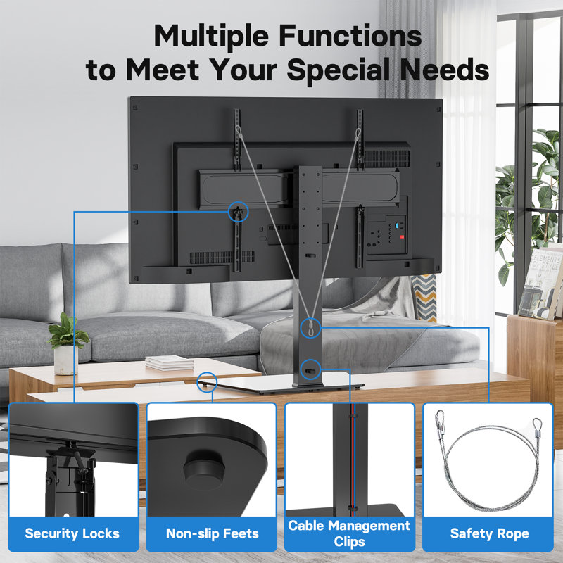 1Home Black Swivel Desktop Mount for Plasma Screens with Shelving, Holds up to 45 kg.