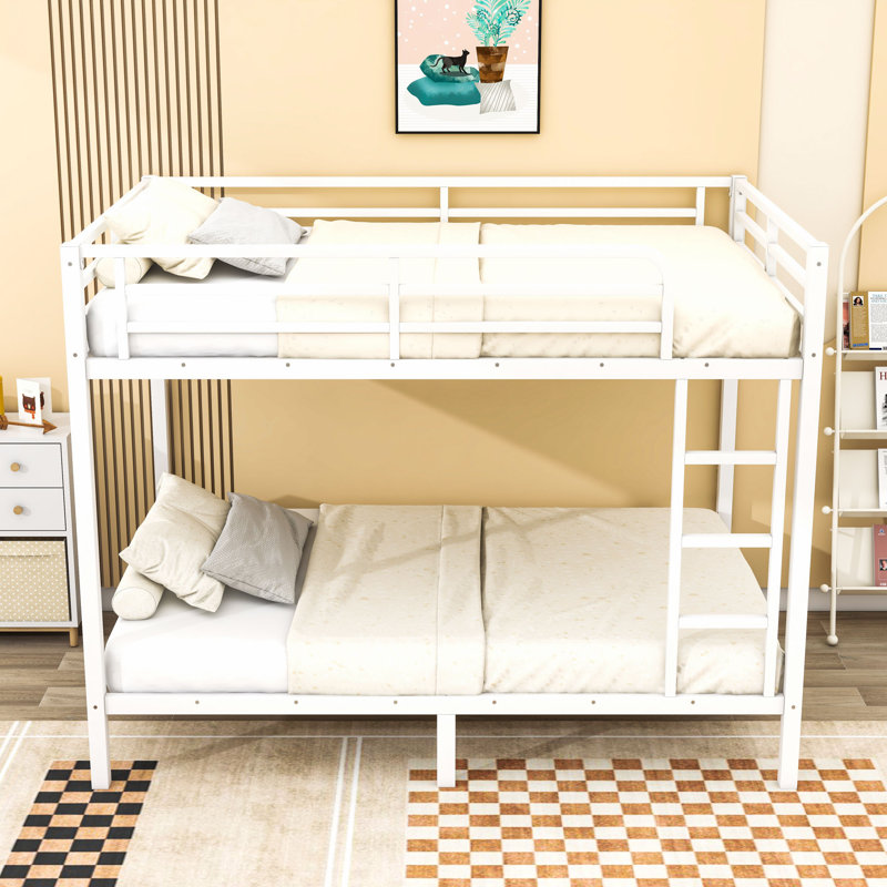 Full XL Over Full XL Metal Bunk Bed with Safety Features and Ladder