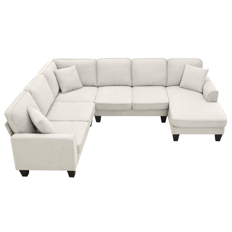 108*85.5" Modern U Shape Sectional Sofa, Beige Fabric