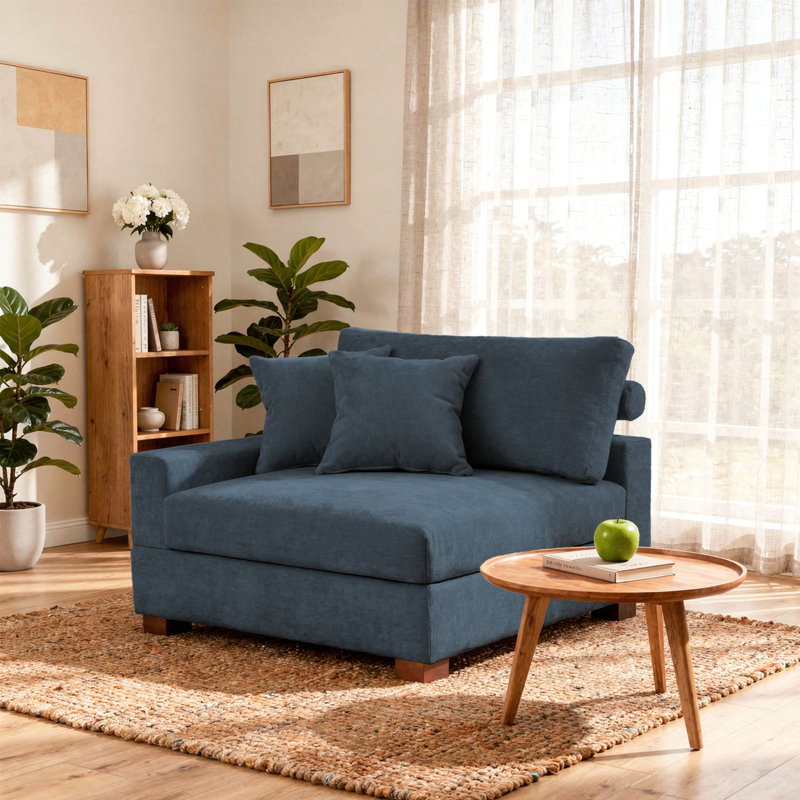 Milbrey Armchair with Cushioned Back, Chenille, Blue