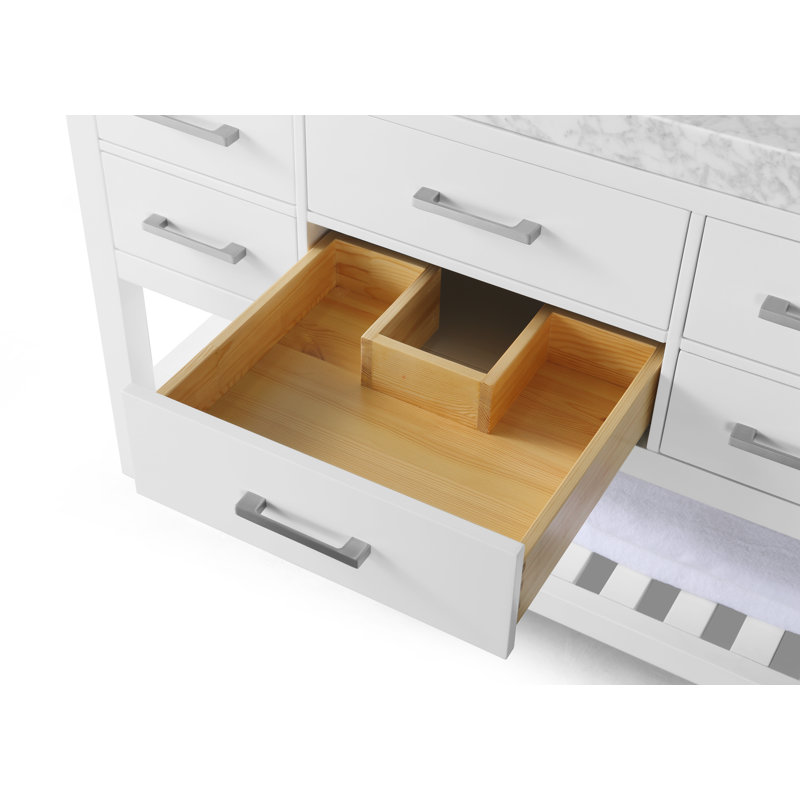 Elizabeth 48'' W Single Vanity, White/Brushed Nickel, Carrara White Marble