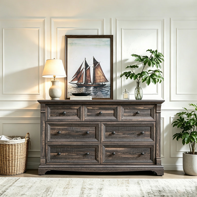 Commode à 7 tiroirs Roman, Chêne rustique foncé