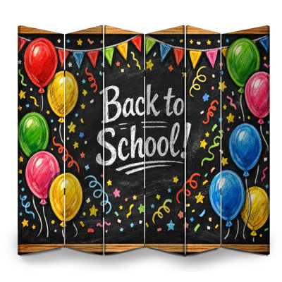 6 Panels Folding Screen Room Divider for Classroom Royal Back to School Celebration Colorful Balloons Banners Canvas Screen Room Separator Freestanding Protective Wall Divider Privacy Partition