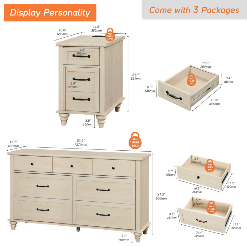 Ensemble de chambre à coucher de 3 pièces Scarlett, Beige