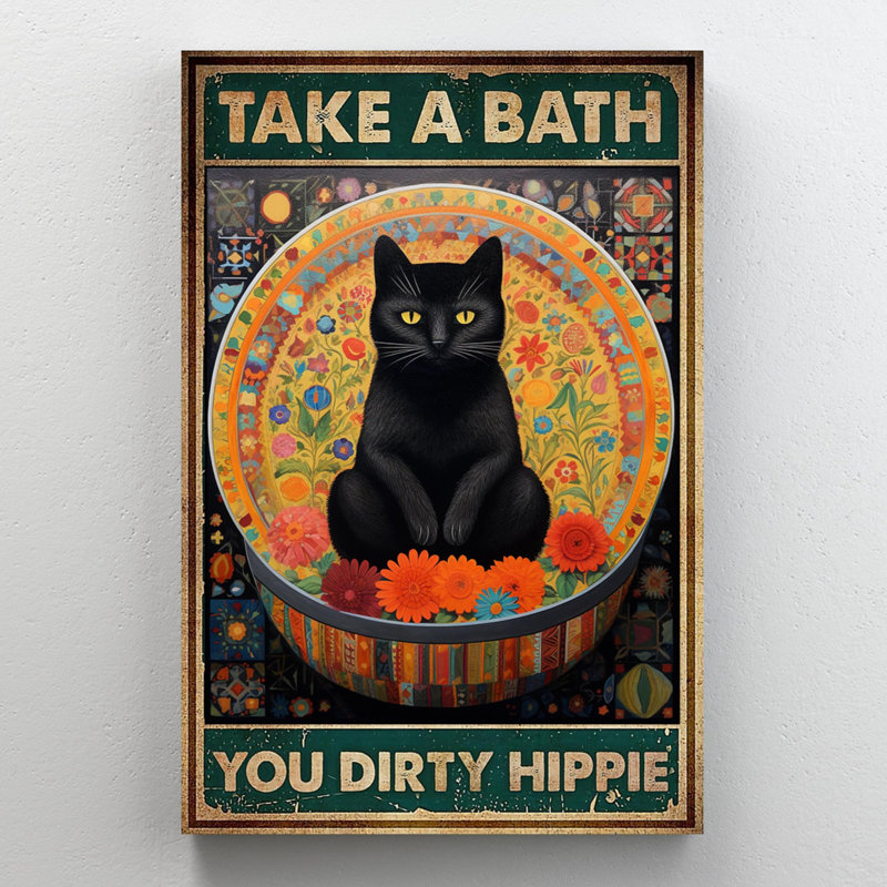 " Black Cat Take A Bath ", 36" H x 24" W x 1.25" D