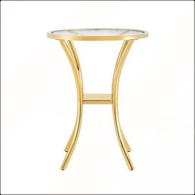 Stainless Steel Wrapped Tempered Glass Top Bar Table with Golden Plated Base for Dining Room, Negotiation Room, Office, Bar, and Cafe (1 Table)