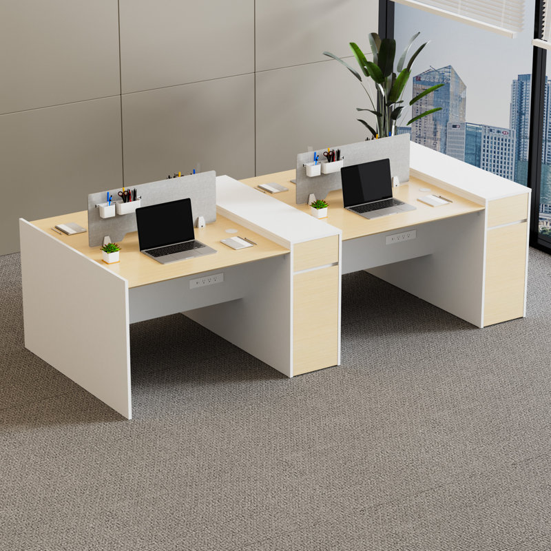 Okeysen Modular 4 Person Benching Workstation with Storage & Outlets