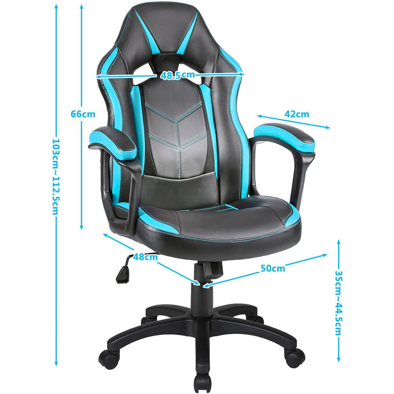 17 Stories Blak PC & Racing Game Chair in Black, Blue/Black